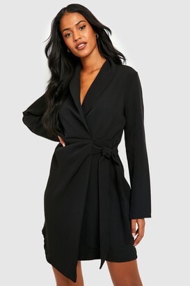 boohoo Tall Woven Ruched Side Tie Blazer Dress