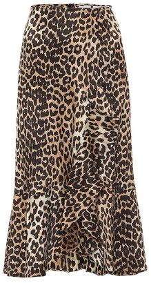 Ganni Leopard-print stretch-silk midi skirt