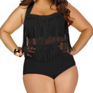 TopWigy Women's 2 Pieces Plus Size Bikini with Tassels Swimsuit High-Waist Swimwear (XL, )