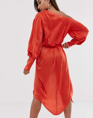 ASOS Design DESIGN one shoulder blouson midi dress in washed satin