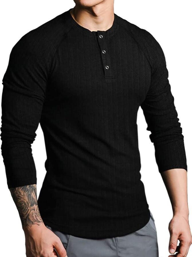 Lehmanlin Men's Henley Shirt Long Sleeve Soft Comfortable Rib Cotton
