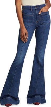 Allegra K Women's Vintage High Waist Stretch Denim Bell Bottoms Jeans  Blue-grey Large : Target