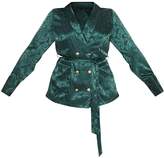Thumbnail for your product : PrettyLittleThing Plus Satin Emerald Green Jacquard Long Line Blazer