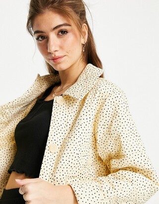 Monki Nico cotton quilted jacket in yellow print - MGREEN