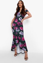 Thumbnail for your product : boohoo Floral Off The Shoulder Frill Hem Maxi Dress