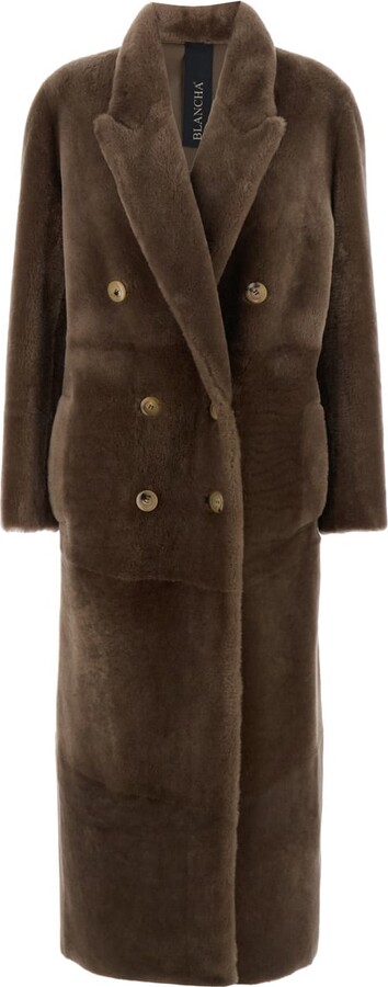 Blancha Brown Coat With Classic Lapels And Reversible Design In Fur Woman