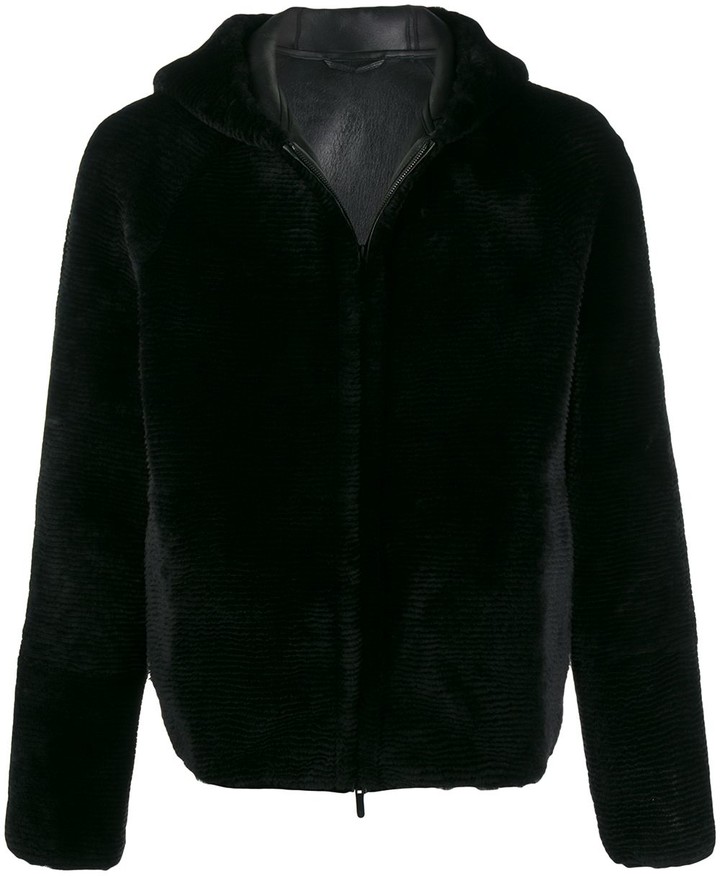 emporio armani reversible hooded jacket with knit cuffs