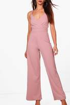 Thumbnail for your product : boohoo Petite Jenny Tie Waist Wide Leg Jumpsuit