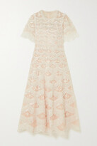 Thumbnail for your product : Needle & Thread Lunette Blossom Sequin-embellished Embroidered Tulle Gown - Orange