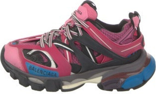 Balenciaga Track Low Top Athletic Sneakers By Demna Gvasalia Pink Mesh Colorblock Pattern Round-Toes Platform Lace-Up Closure at Uppers Includes Box