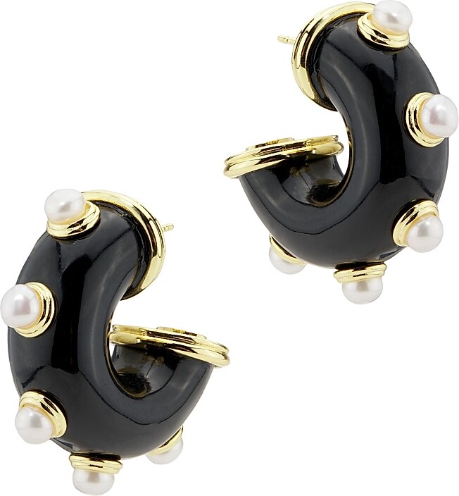 Kenneth Jay Lane Women's 18K-Gold-Plated & Mixed-Media Hoop Earrings - Black Pearl Gold