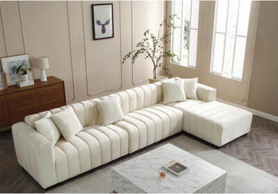 Wildon Home Modern Sofa 139'' Channel Tufted Sofa Velvet Upholstered Left Chaise Modular Sofa