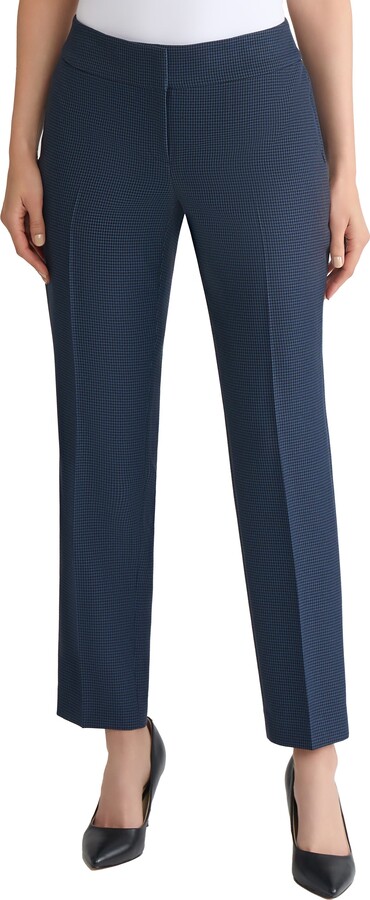 Kasper Houndstooth Flat Front Slim Pants