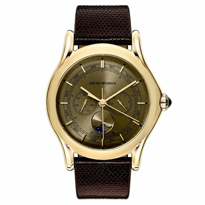 Emporio Armani Swiss Made Men's Swiss Quartz Stainless Steel and Brown Leather Dress Watch