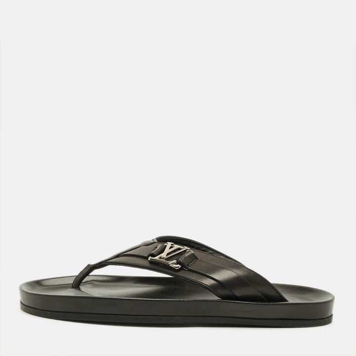 Louis Vuitton Size 39 Black Leather Thong Flats Slide