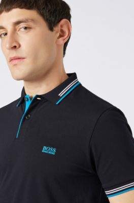 BOSS Slim-fit stretch-cotton polo shirt with contrast tipping