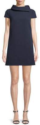 Badgley Mischka Roll-Collar Short-Sleeve Mini Dress