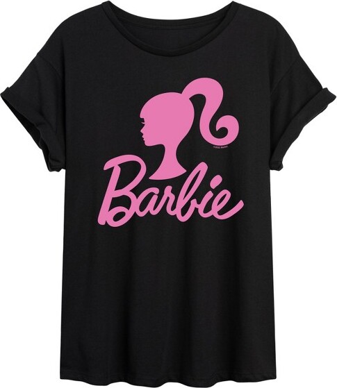Mattel Women'sMattelLogoPinkGlitterOversizedGraphicT-Shirt-Black-Small