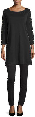 Joan Vass 3/4-Sleeve Studded Tunic, Black, Petite
