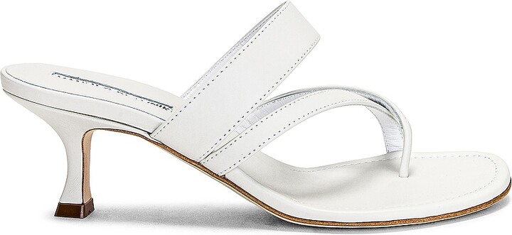 Manolo Blahnik Susa 50 Leather Sandal in Cream