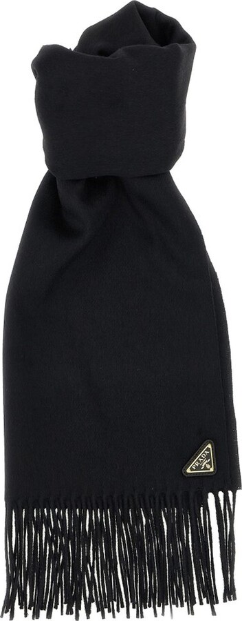 Prada Logo Plaque Fringed Scarf