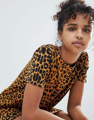 Daisy Street Tshirt Dress With Ruffle Hem In Leopard