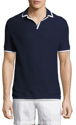 Orlebar Brown Erick Piqué Polo Shirt with Contrast Tipping, Navy