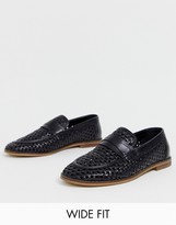 Thumbnail for your product : ASOS DESIGN Wide Fit loafers in black woven leather