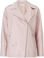 Thumbnail for your product : Miss Selfridge Pink Oversized Washed Biker Jacket