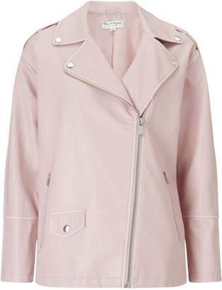 Miss Selfridge Pink Oversized Washed Biker Jacket