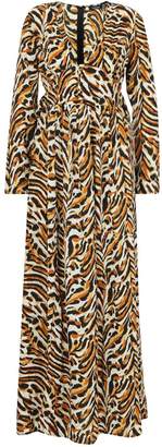 boohoo Button Front Tiger Print Thigh Split Maxi Dress