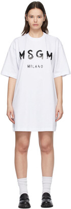 MSGM White 'Milano' Brush Logo Dress