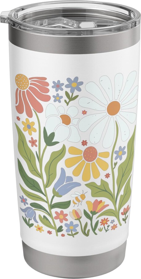 Wildflowers Flowers Design Summer Spring Floral Retro Wildflowers Flowers Pattern Summer Spring Boho Vintage Stainless Steel Insulated Tumbler