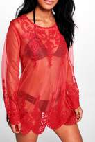 Thumbnail for your product : boohoo Eliza Embroidered Beach Kaftan