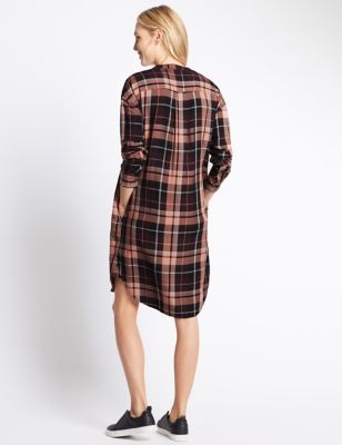 Marks and Spencer Checked Long Sleeve Shirt Dress