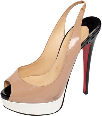 Christian Louboutin Beige Patent Leather Lady Peep Toe Platform Slingback  Sandals Size 36 - ShopStyle
