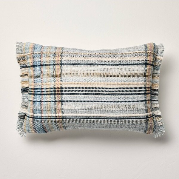 Hearth & Hand with Magnolia 14"x20"PlaidFringeLumbarThrowPillowBlue-Hearth&Hand™withMagnolia