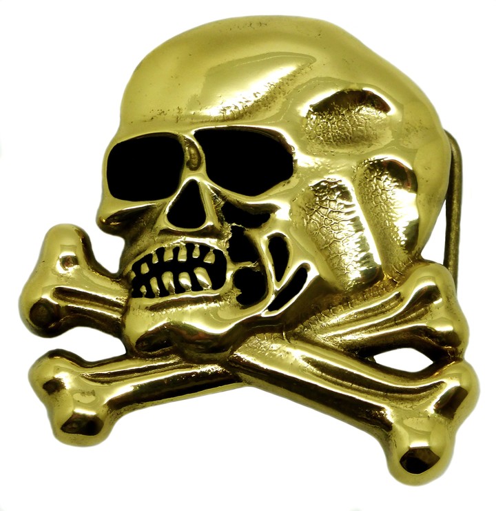 Skull & Crossed Bones Belt Buckle Solid Brass Authentic Baron Buckles
