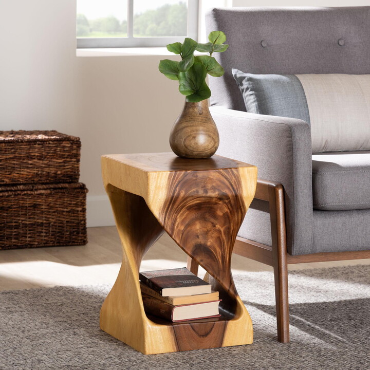 bali & pari Rapha Boho Side Table, 12"W, Natural Brown