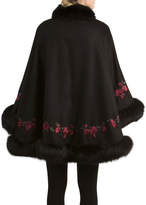 Thumbnail for your product : Gorski Floral-Embroidered Cashmere Cape with Fox Fur Trim, Black