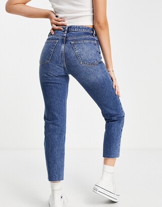 Topshop straight jeans in mid blue - ShopStyle