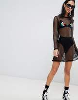 Thumbnail for your product : Lazy Oaf Mesh Dress With Flower Patches
