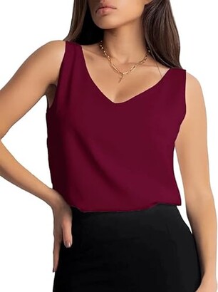 Winter Thermal Underwear for Women Sexy Lace V-Neck Camisole Slim Fit  Fleece Crop Tank Tops Base Layer Cold Weather (Color : Wine, Size 