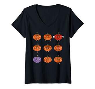 Womens Cute Pumpkin Faces Kawaii Gifts for Kids V-Neck T-Shirt