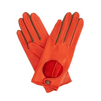 Gizelle Renee - Bega Orange Leather Driving Gloves With Coffee Cashmere
