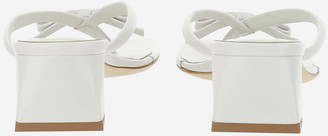 Bzees White Leather Mid Heel Thong Sandals