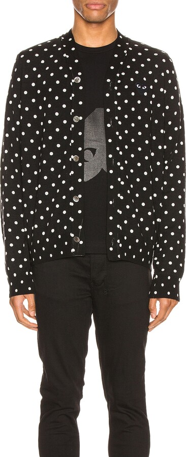 Comme des Garçons PLAY Dot Print Wool Cardigan with Black Emblem in Black,Polka Dots