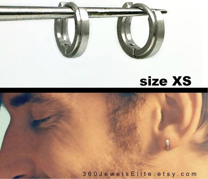 14K White Gold Earrings, Earth's Crust Huggie Hoop Mens Ear Cartilage Earring, Helix Tragus Daith Snug Tiny Hoop, E009Mw