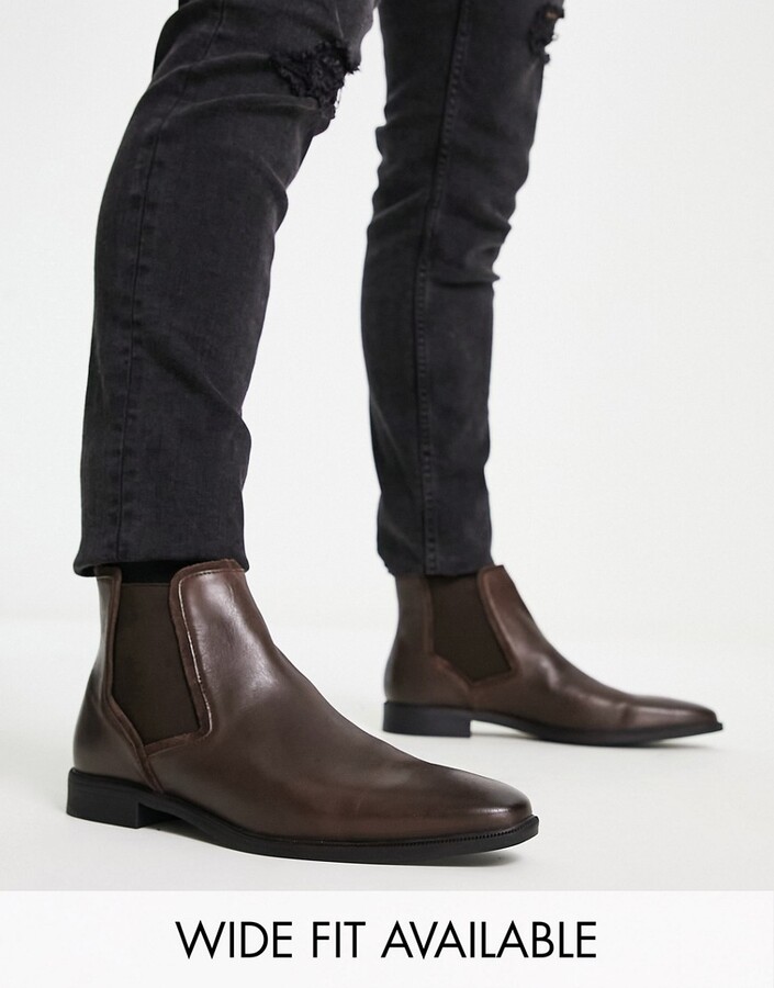 DESIGN boots in brown leather - ShopStyle
