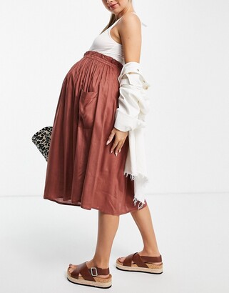 ASOS Maternity ASOS DESIGN Maternity midi skirt with pocket detail in chocolate
